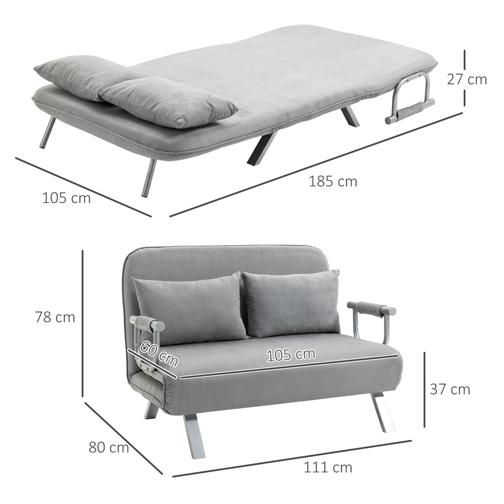 HOMCIOM 2 Seater Light Grey fabric Convertible Sofa Bed Image 9