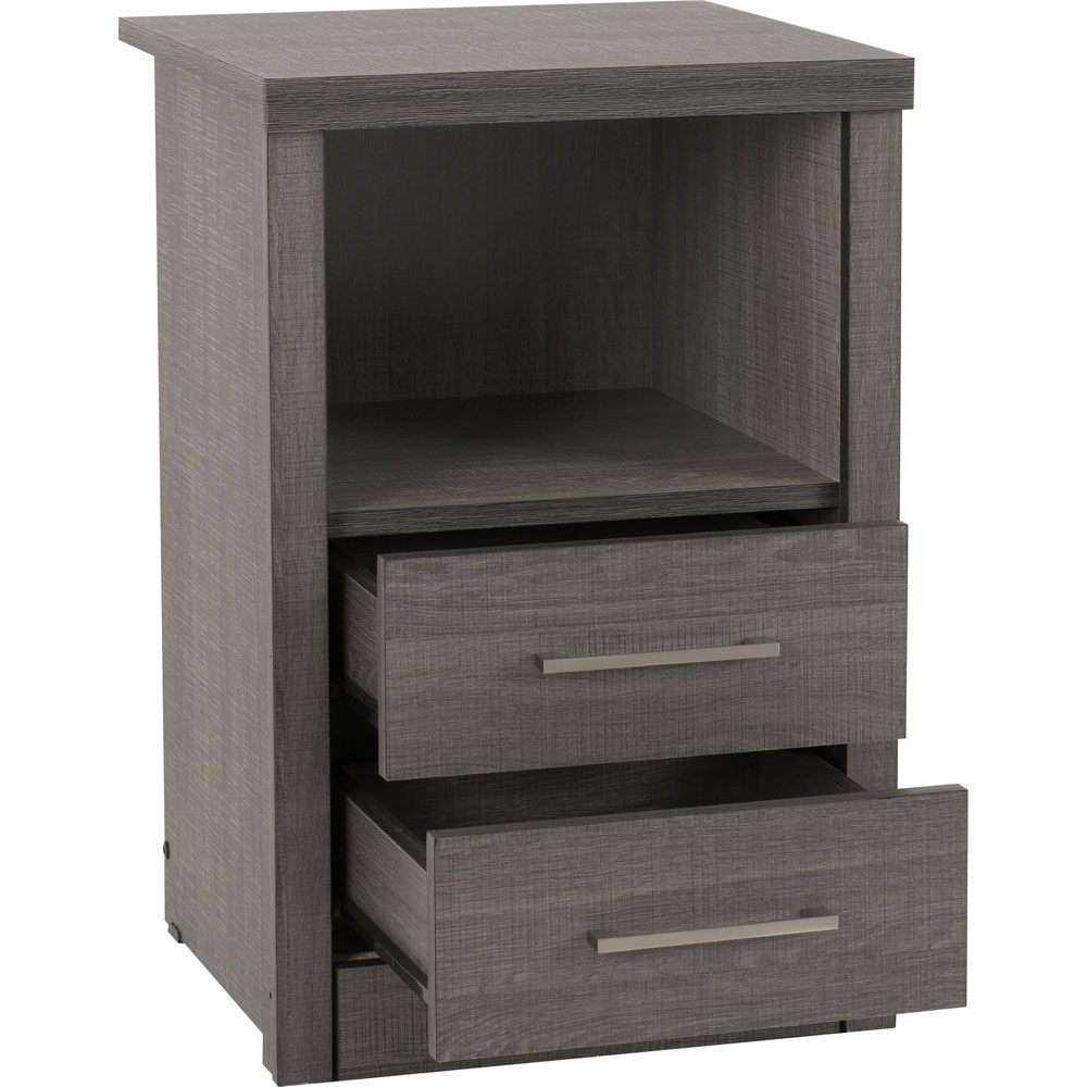 Seconique Lisbon 2 Drawer Black Wood Grain Bedside Table Image 4
