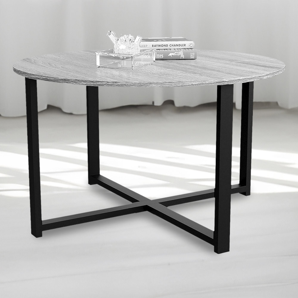 Vida Designs Brooklyn Grey Round Coffee Table with Metal Legs Image 1