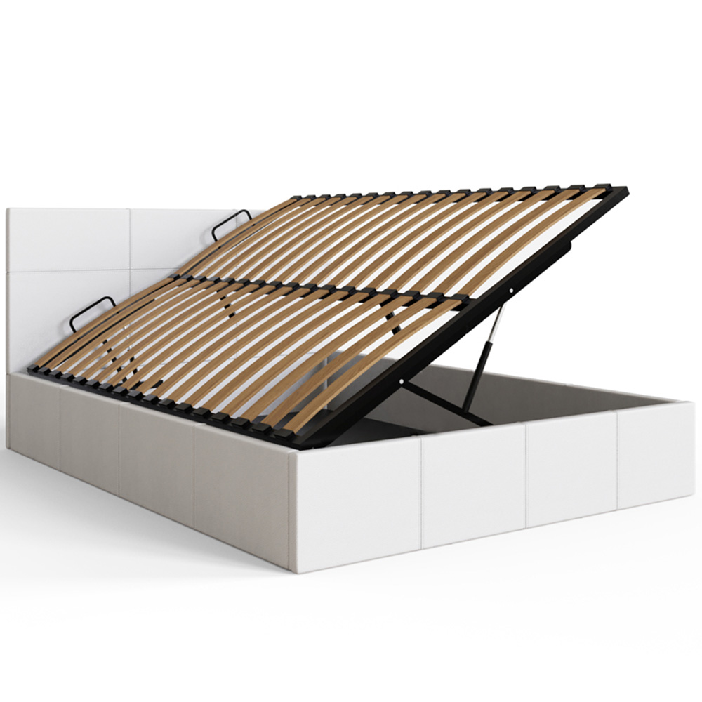 GFW Small Double White Faux Leather Side Lift Ottoman Bed with Bonnell Mattress Image 3