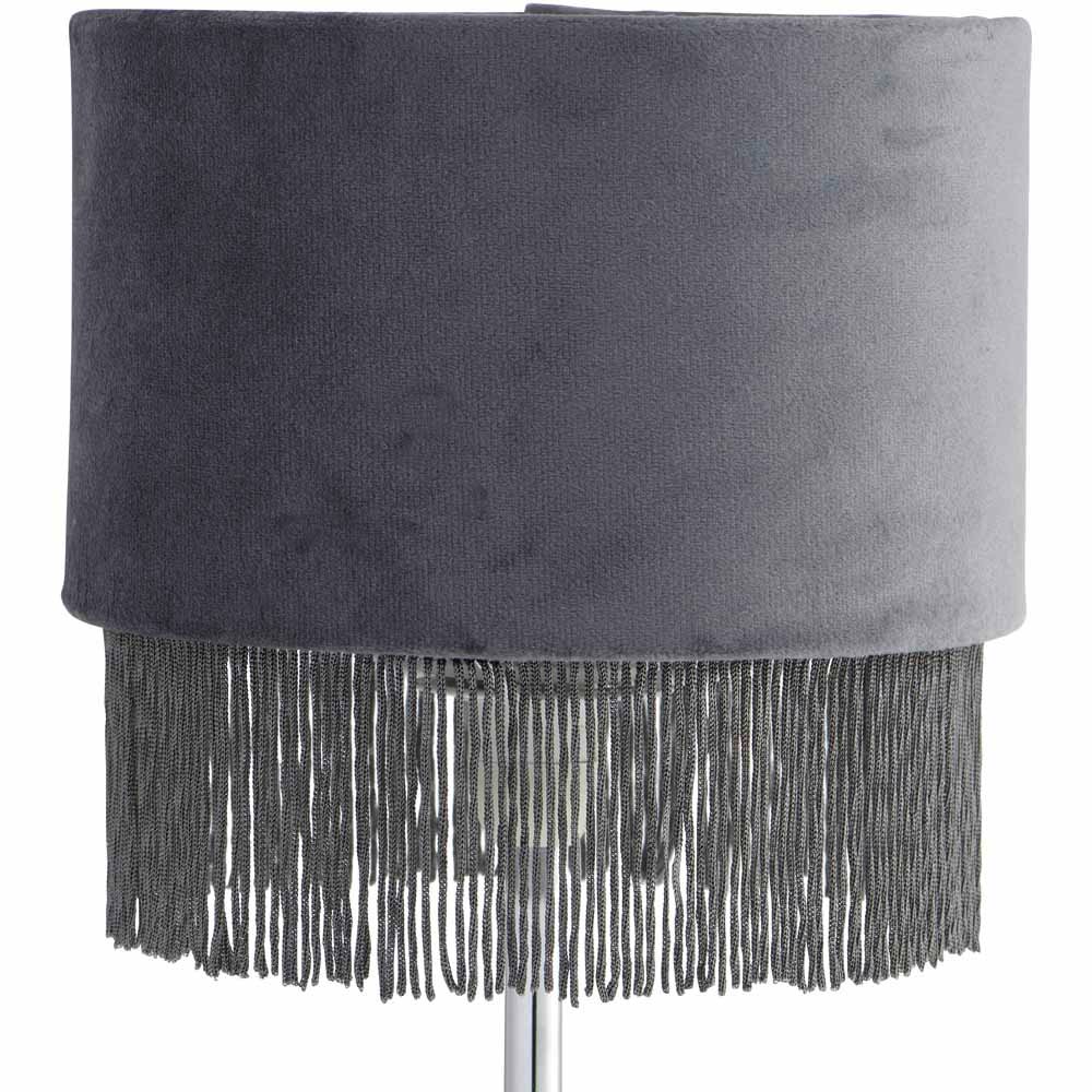 Wilko Slate  Fringed Velvet Table Lamp Image 2