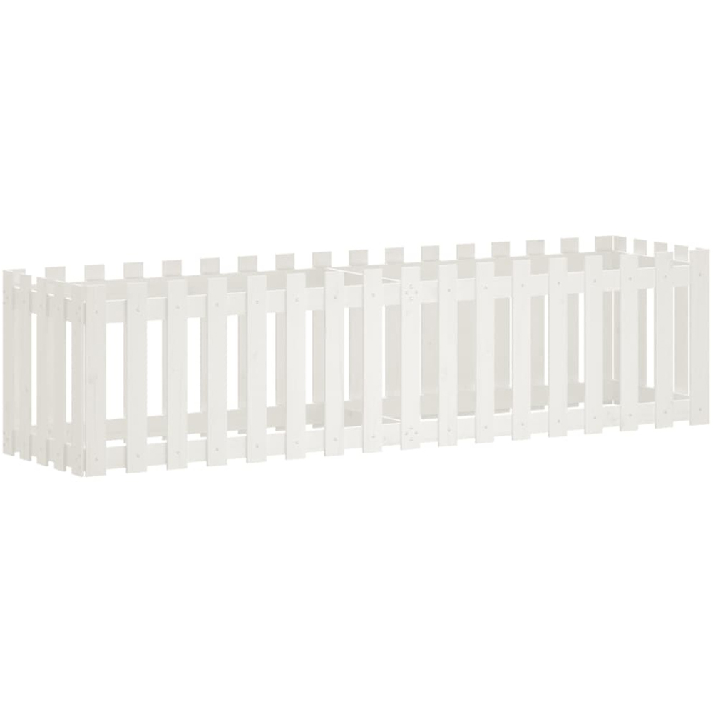 vidaXL White Solid Pine Wood Fence Design Raised Garden Bed 50 x 200 x 50cm Image 1