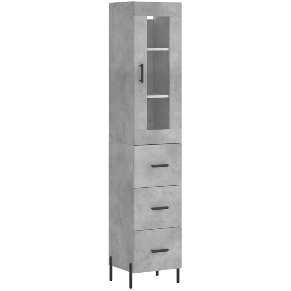 vidaXL Single Glass Door 3 Drawer Concrete Grey Highboard Image 2