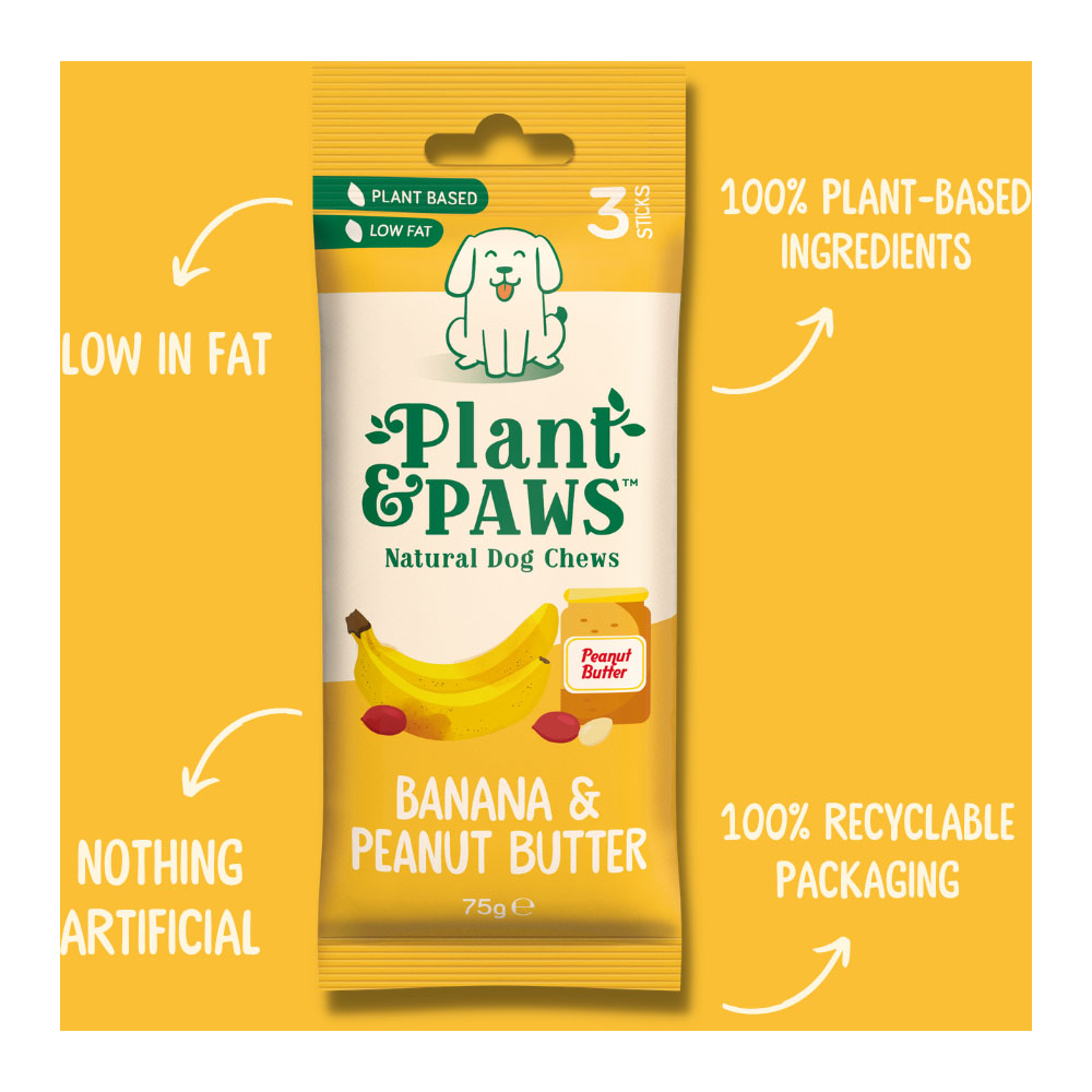 Plant & Paws Banana & Peanut Butter Natural Dog Chews 75g Image 3