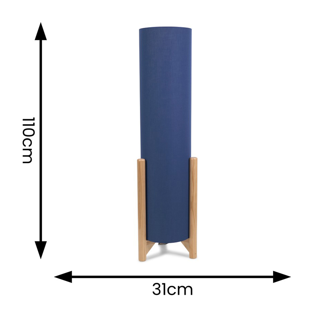 ValueLights Henry Tall Navy Fabric Shade Wooden Base Midi LED Floor Lamp Image 4