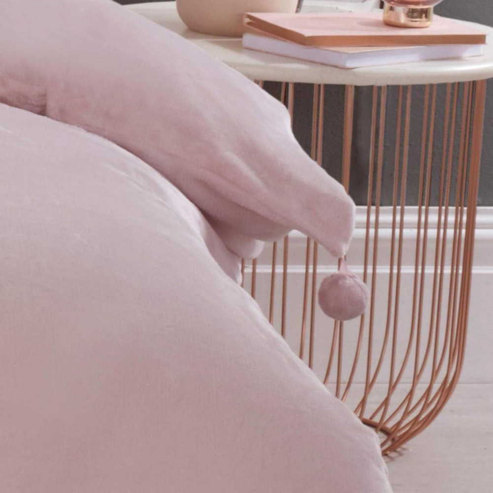 Smart Living Double Ice Pink Pom Pom Fleece Duvet Cover Set Image 4