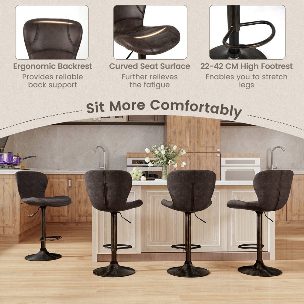 Costway Brown Height Adjustable Swivel Bar Stool Set of 2 Image 7