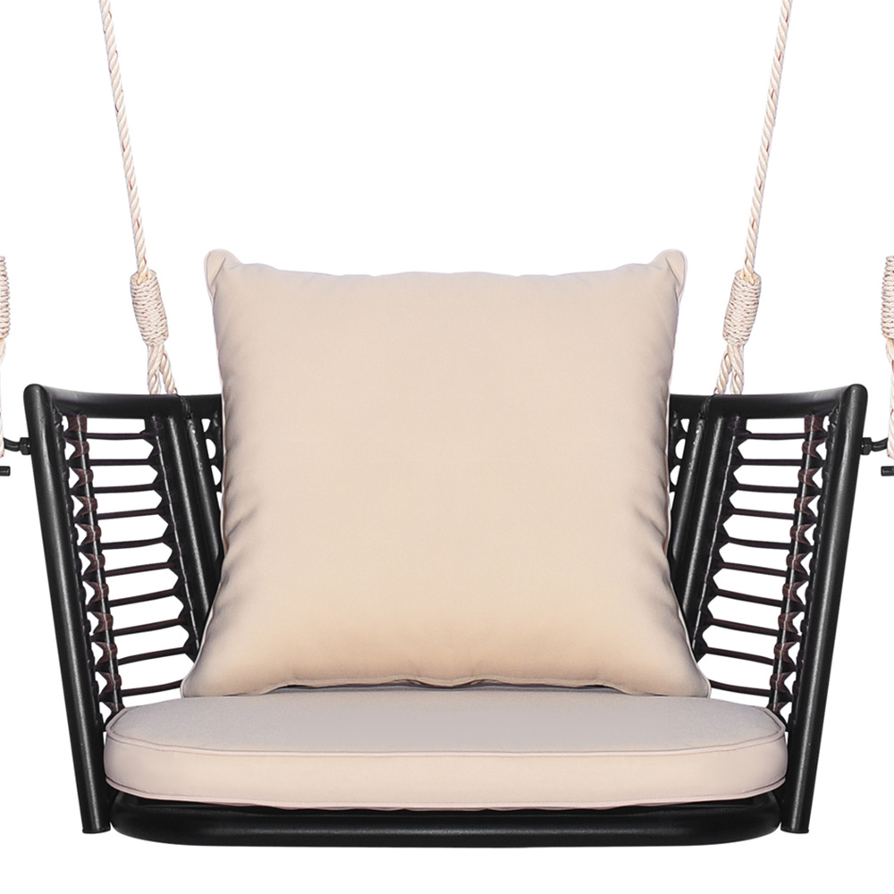 Costway Single Seater Brown Rattan Swing Basket Chair with Cushion Image 3