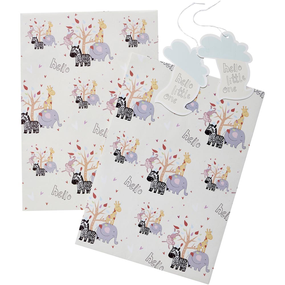 Wilko New Baby Gift Wrap 2 Sheets and 2 Tag Image