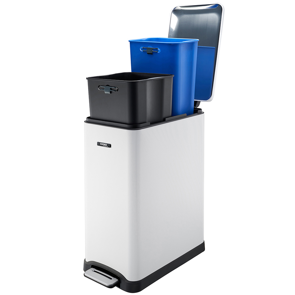 Cooks Professional Dual Recycle Slimline White Pedal Bin 50L Image 5