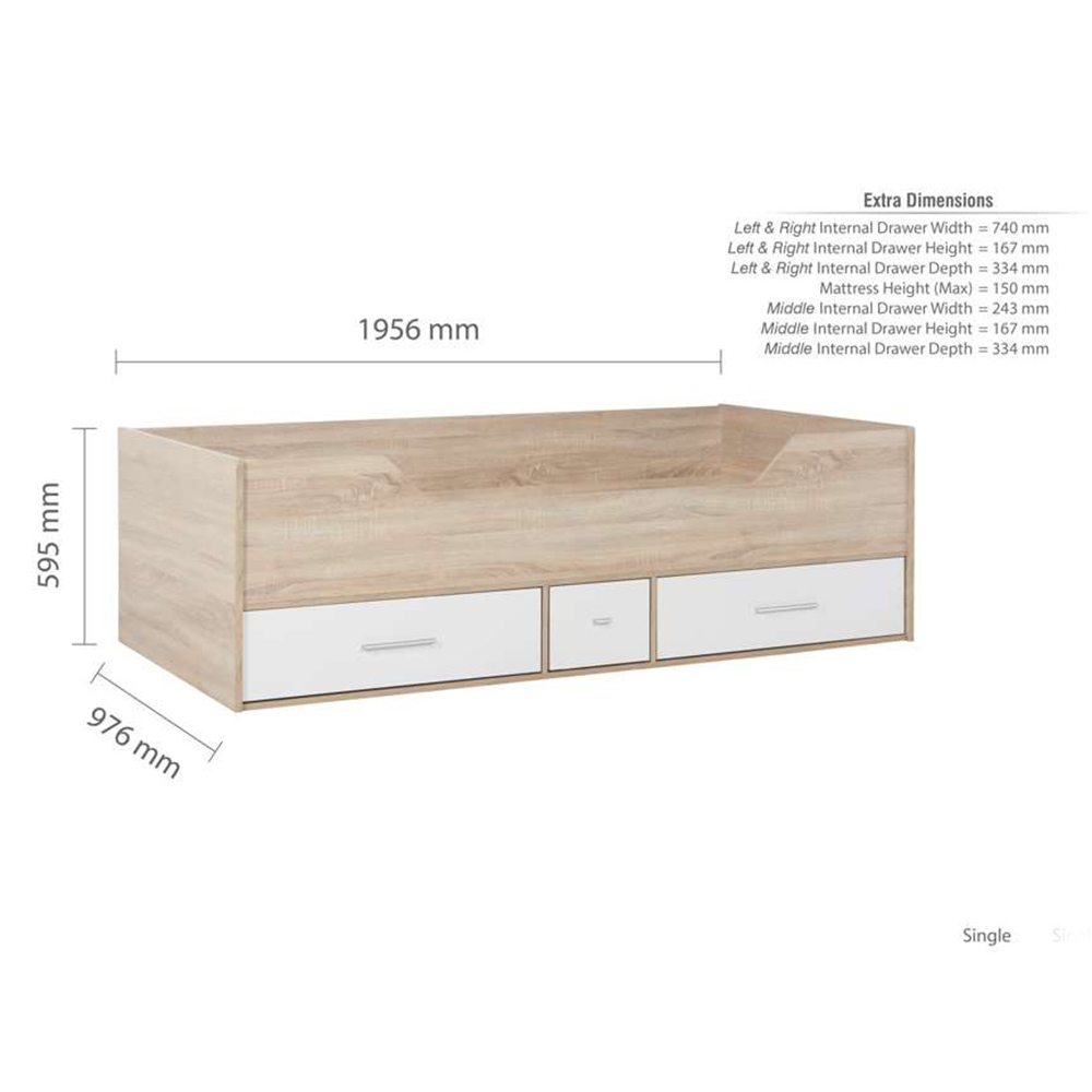 Camden 3 Drawer White and Oak Effect Cabin Bed Image 9