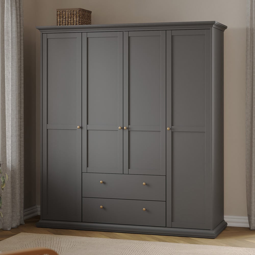 Florence Paris 4 Door 2 Drawer Matt Grey Wardrobe Image 1