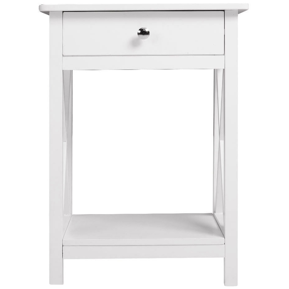 Living and Home Single Drawer White Wooden Bedside Table Image 2