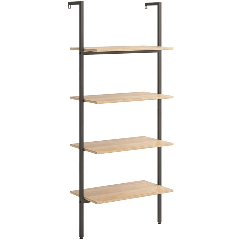 vidaXL 4-Tier Light Brown and Black Leaning Shelf Image 1