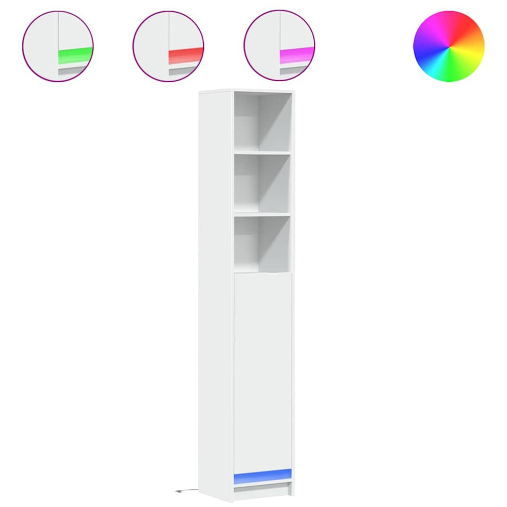 vidaXL Single Door 3 Shelf White LED Sideboard Image 3