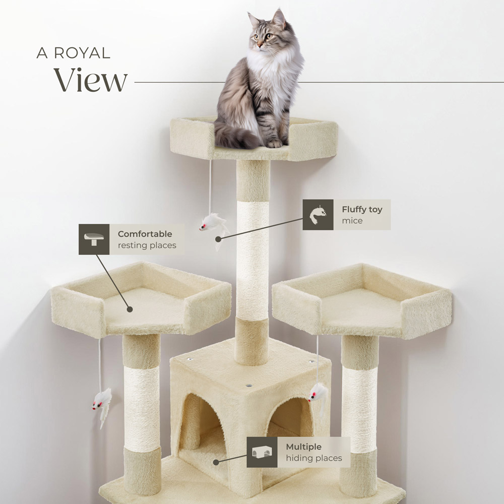 tectake Barney Beige Cat Tree with Scratching Posts 170cm Image 3
