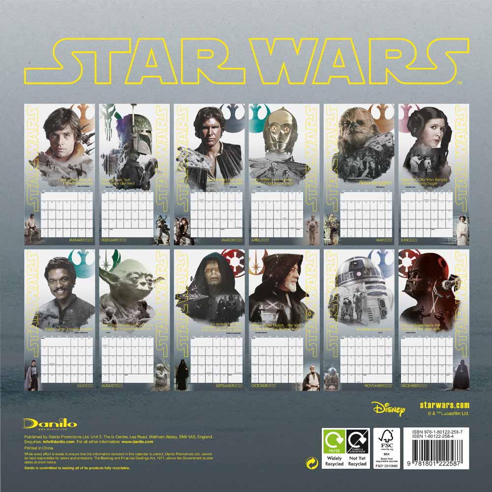 Star Wars Classic 2022 Square Calendar Image 2