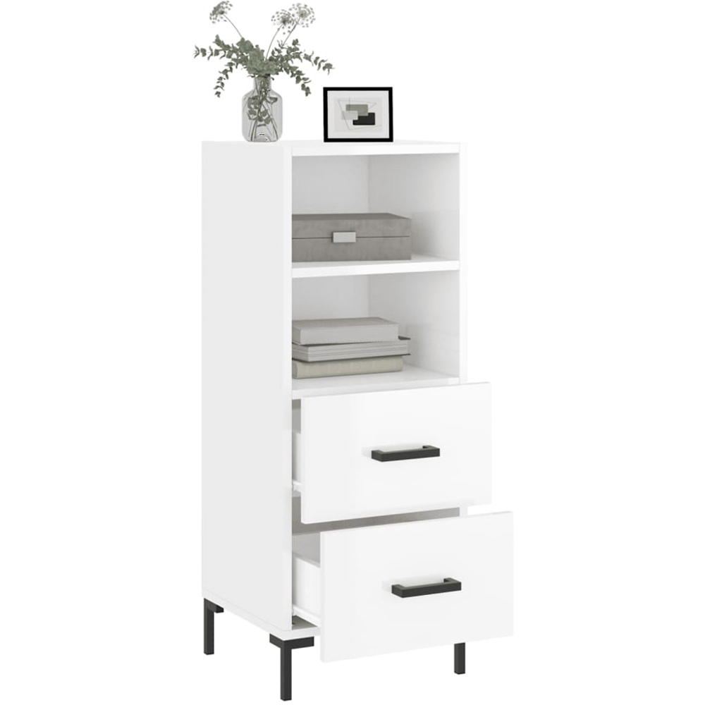 vidaXL 2 Drawer 2 Shelf High Gloss White Sideboard Image 4