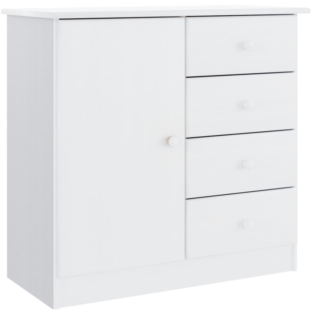 vidaXL Single Door 3 Drawer White Solid Pine Wood Sideboard Image 2