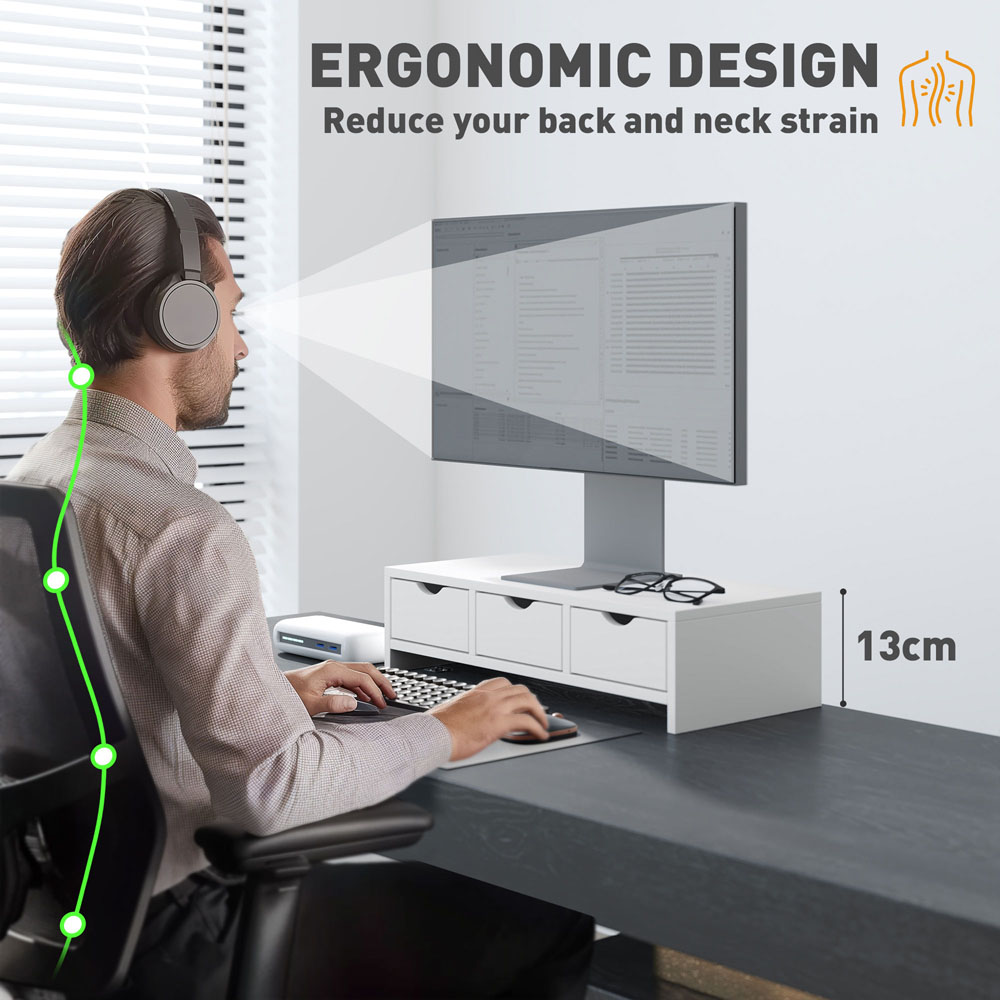 HOMCOM 3 Drawer White Monitor Stand Riser Image 8