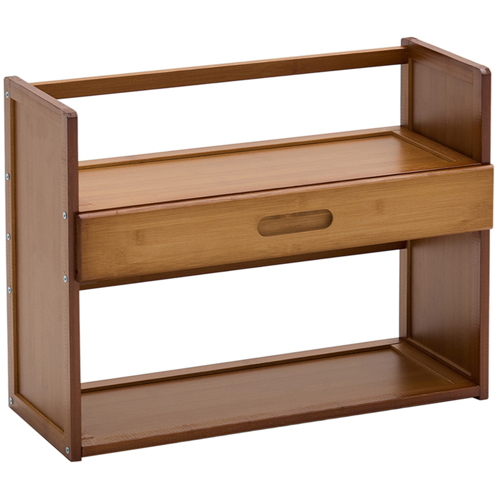 Living and Home Single Drawer 2 Shelf Brown Bamboo Desktop Bookshelf Image 2
