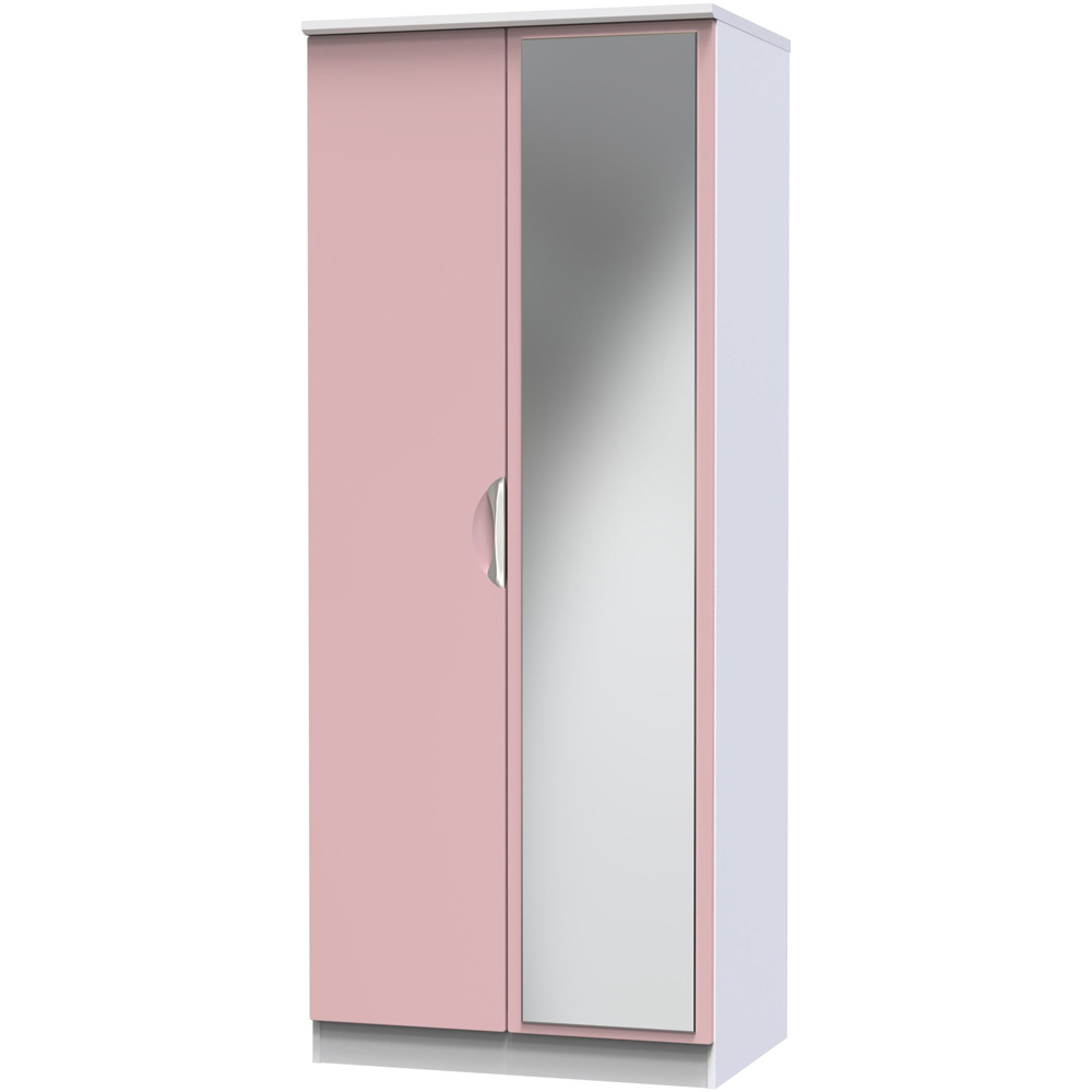Crowndale Camden 2 Door Kobe Pink and White Wardrobe with Mirror Door Ready Assembled Image 3