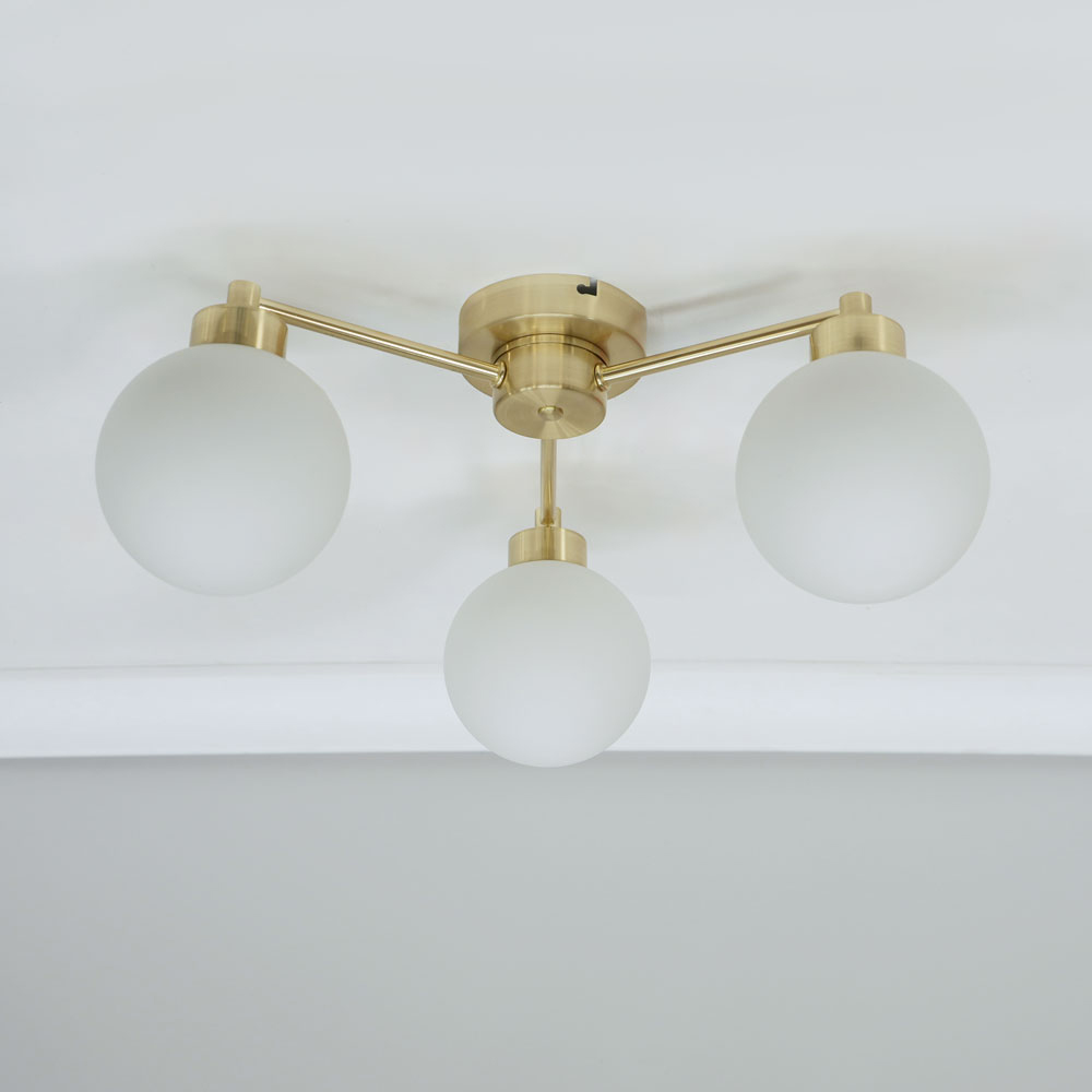 ValueLights Jonah Brushed Gold 3 Arm Globe Ball Shade Flush LED Ceiling Light Image 3