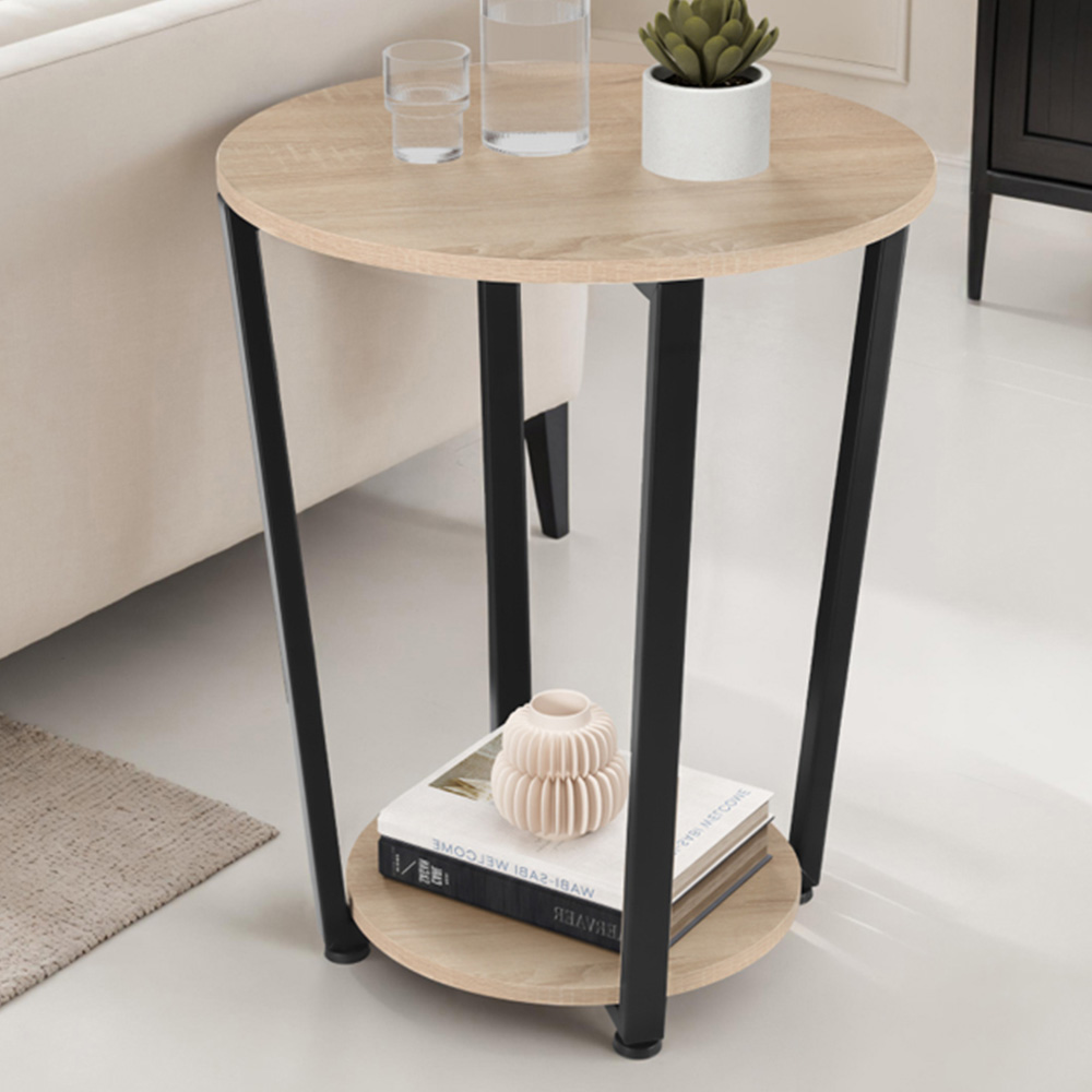 Tectake Swindon Single Shelf Round Sonoma Oak Bedside Table Image 1
