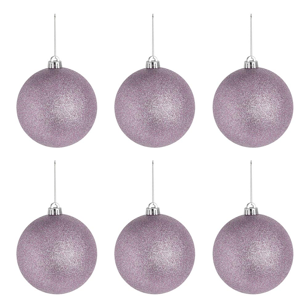 Wilko Glitters Lilac Christmas Baubles 6 Pack Image 1