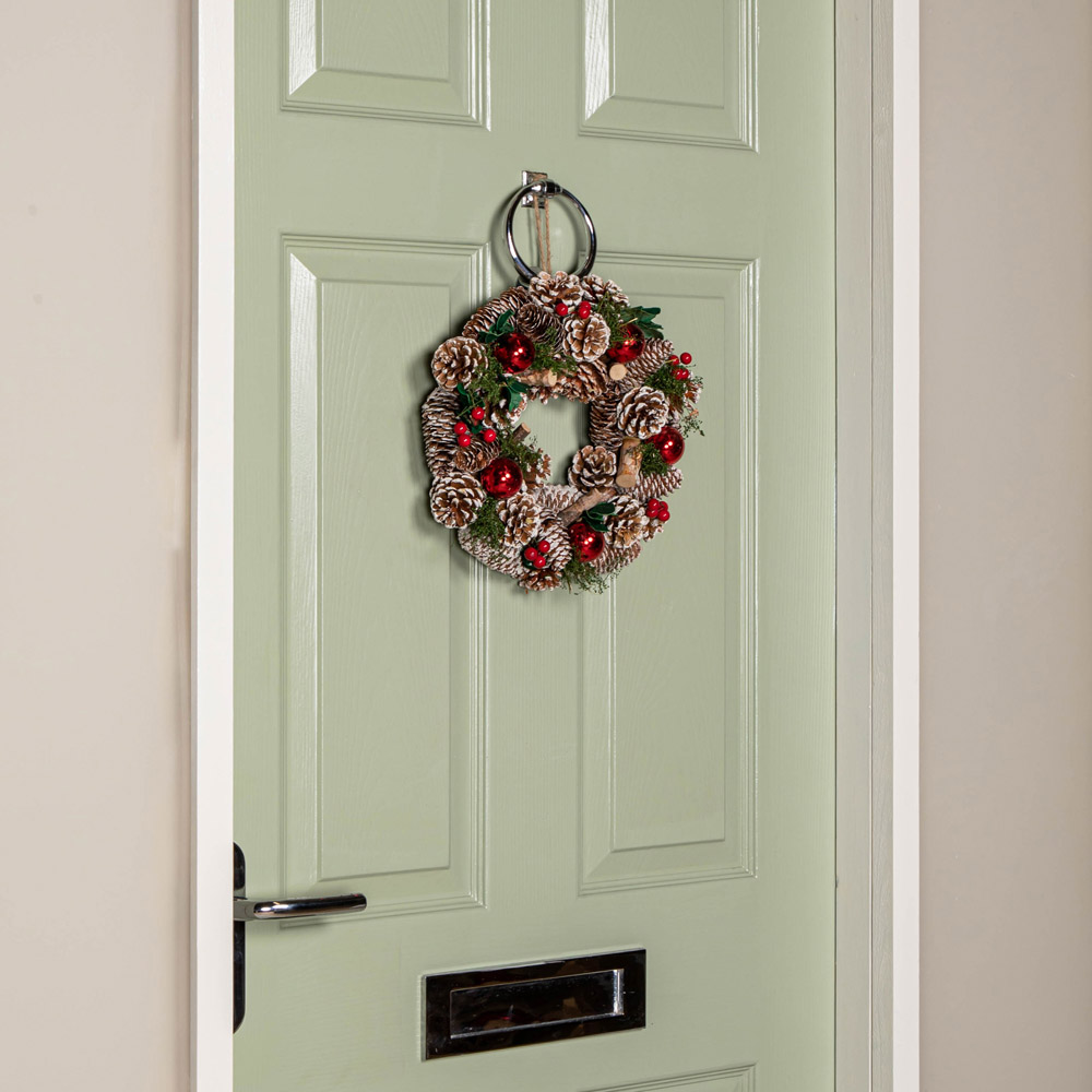 Samuel Alexander YuleFest Christmas Wreath with Baubles and Snow Tipped Pine Cones 30cm Image 7