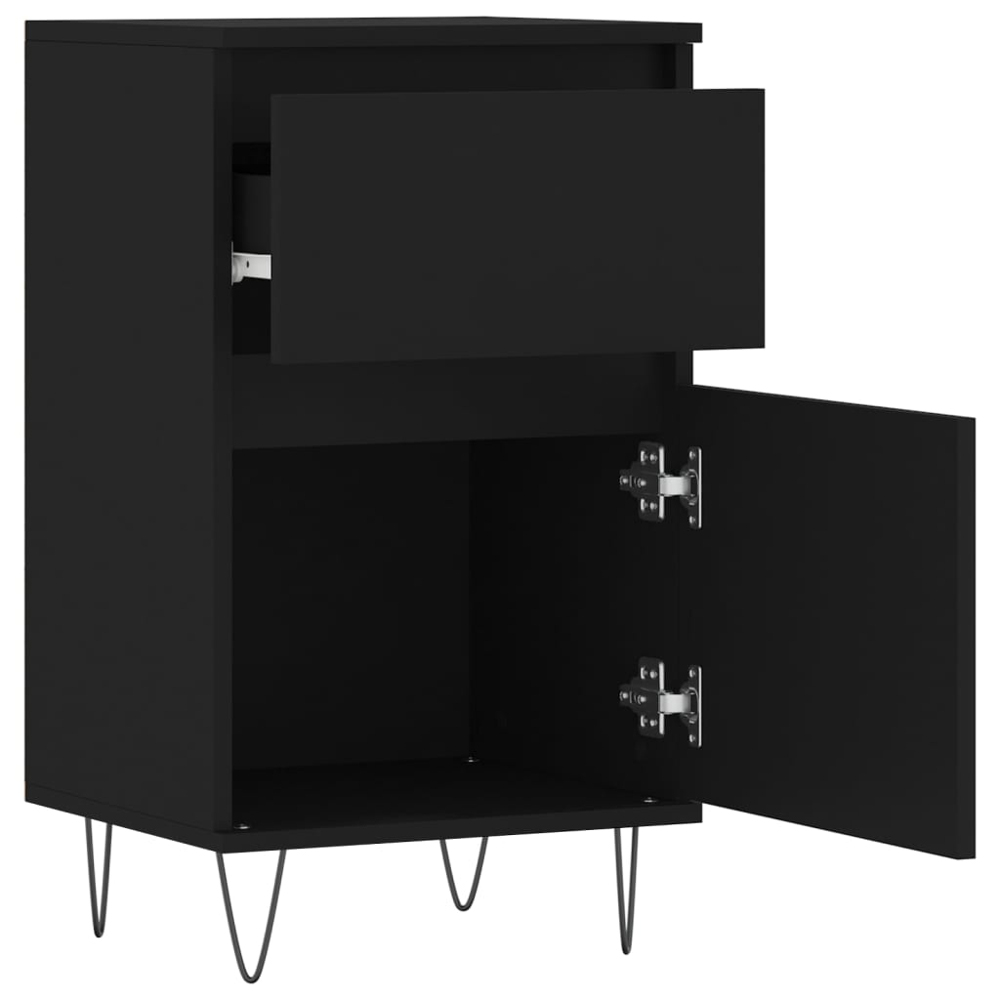 vidaXL Single Door Single Drawer Black Wooden Sideboard Image 7