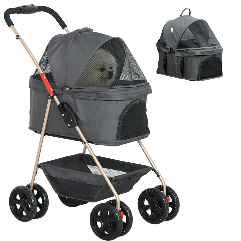 PawHut Grey 3-in-1 Mini Dog Pet Stroller with Detachable Carrier Image 3