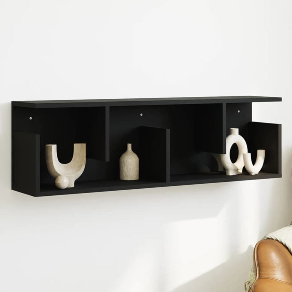 vidaXL 2 Shelf Black Wall Cabinet Image 1