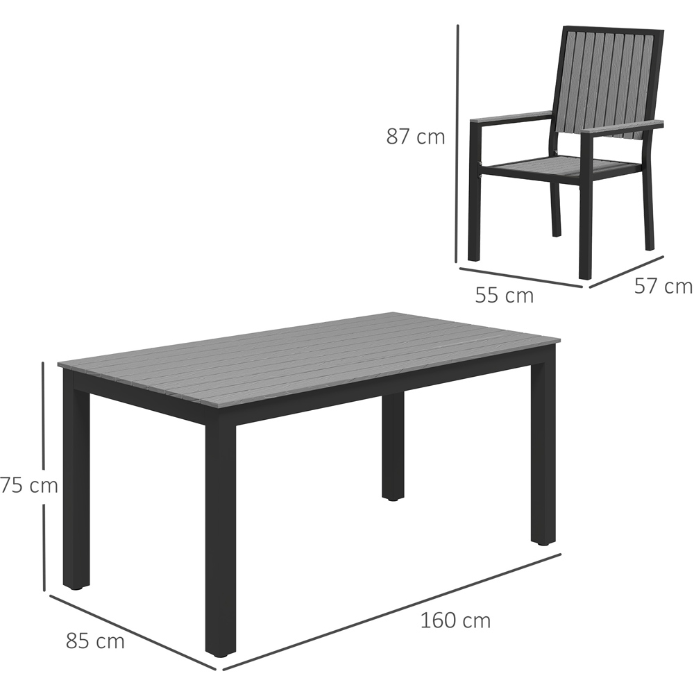 Outsunny 6 Seater Aluminium Garden Dining Set with Stackable Chair Grey Image 9