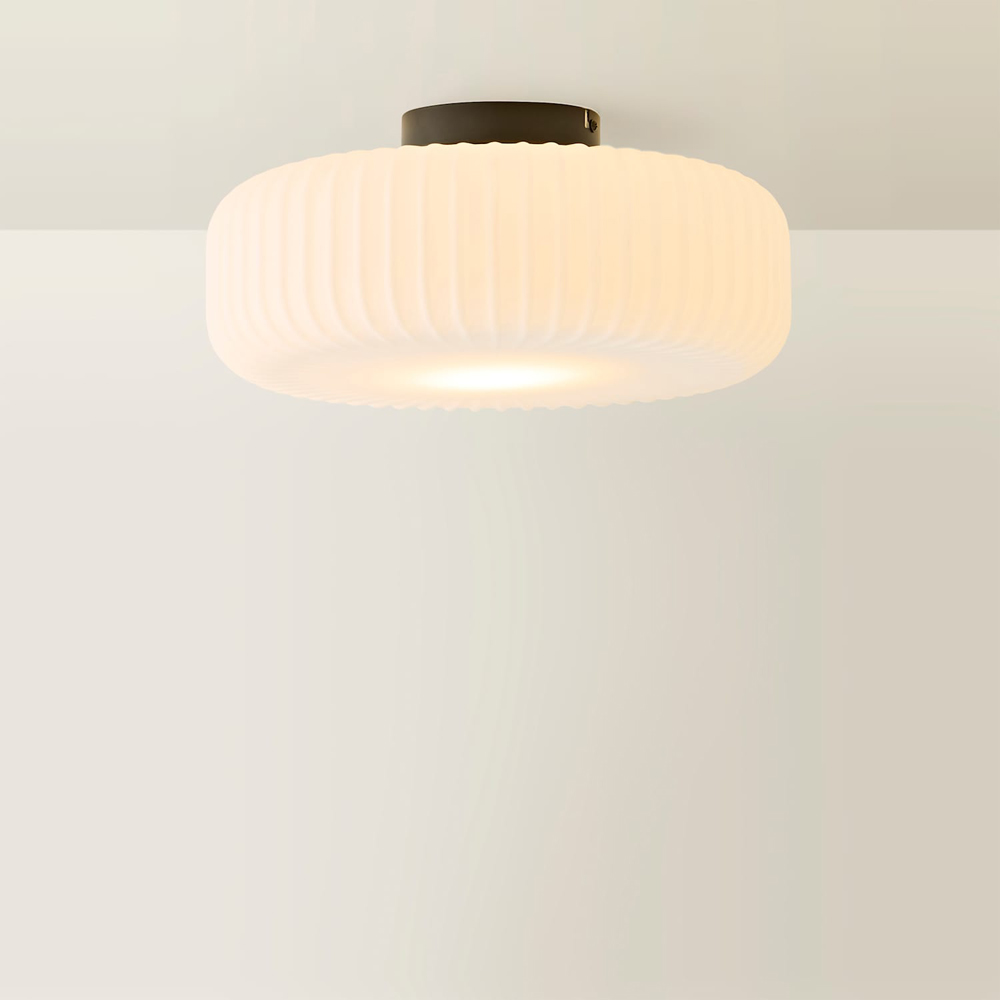 ValueLights Calpe Matte Black Frosted Glass Flush Ceiling Light with Bulb Image 3