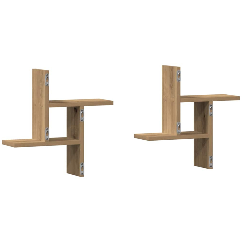 vidaXL 3 Shelf Artisian Oak Wall Shelf Set of 2 Image 6
