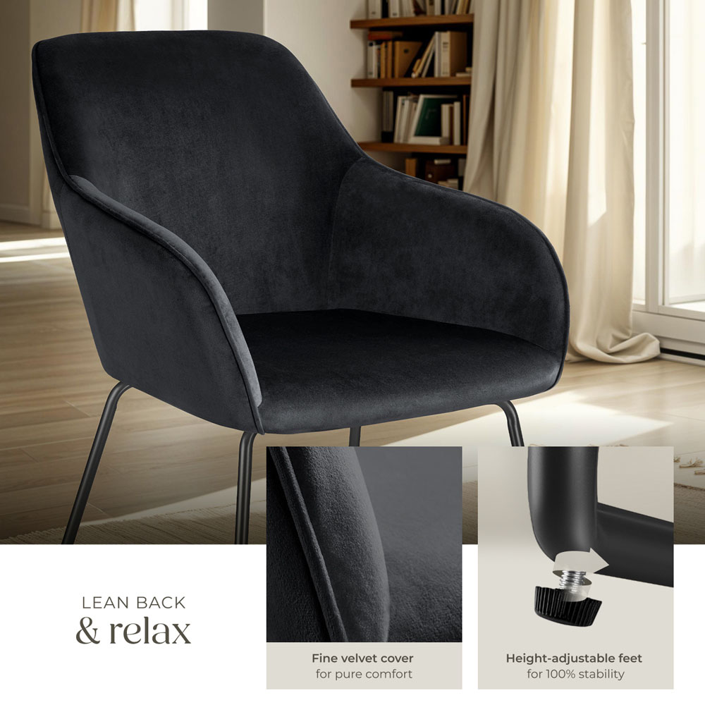 tectake Jeane Set of 2 Black Velvet Look Dining Chair Image 5
