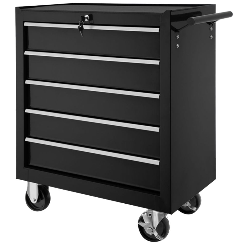 tectake 5 Drawer Black Tool Chest of Drawers with Wheels Image 1