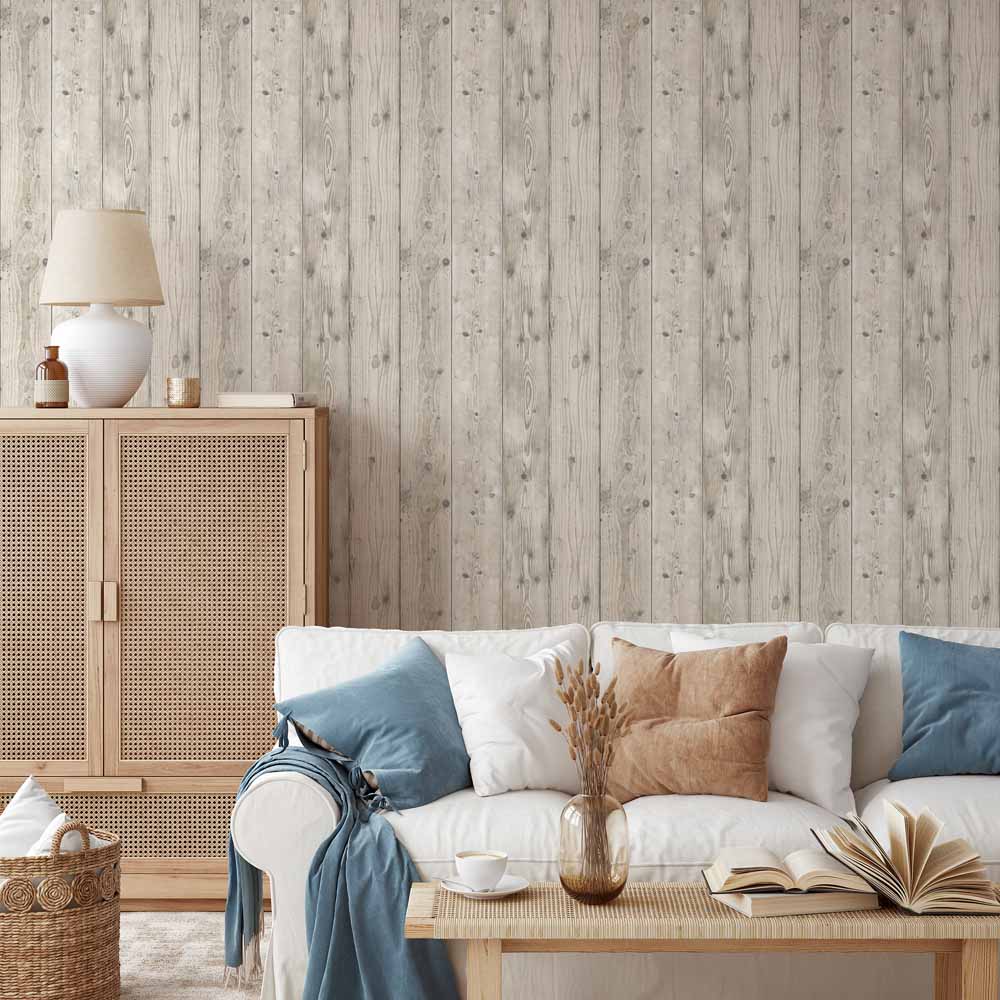 Muriva Timber Planks Cream Wallpaper Image 4