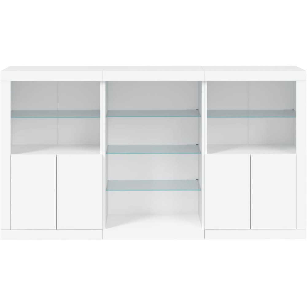 vidaXL 4 Door 8 Shelf White LED Sideboard 3 Piece Image 4