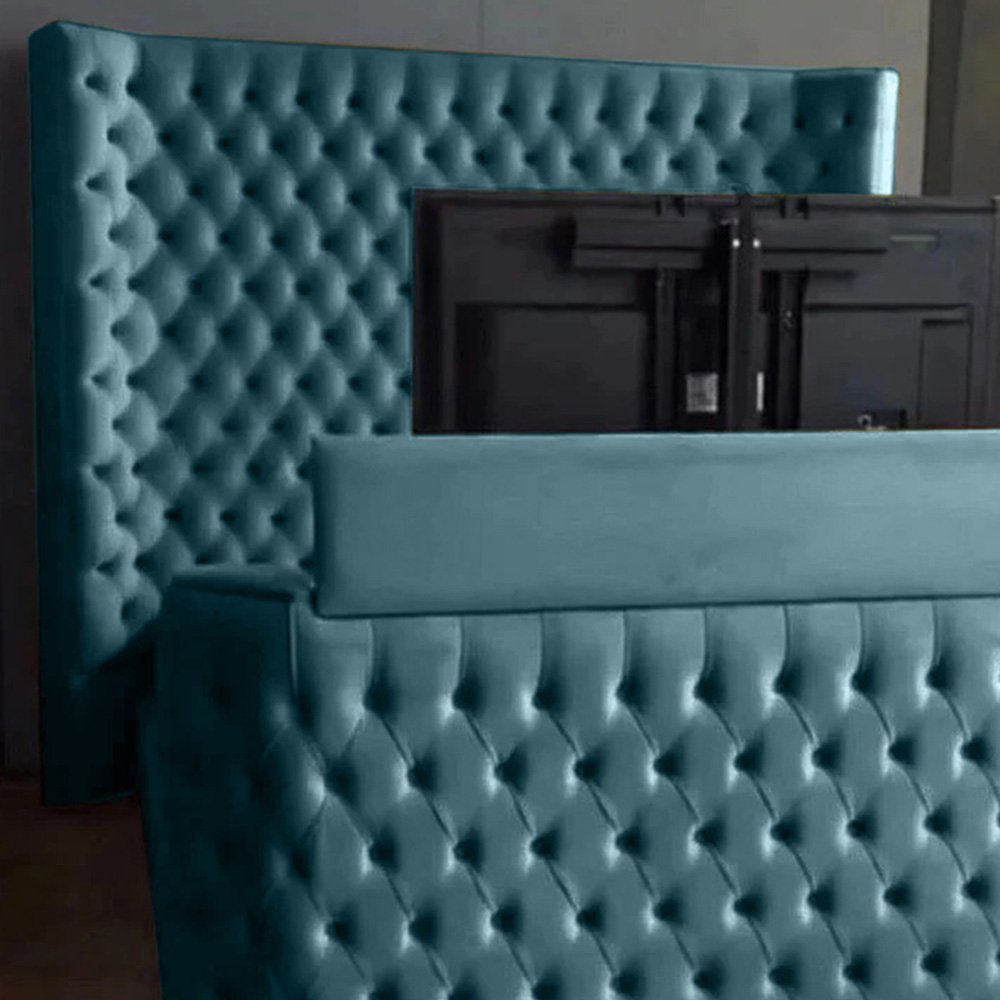 Eleganza Home Elisa Super King Size Duck Egg Plush Velvet TV Bed Frame with Curved Headboard Image 2