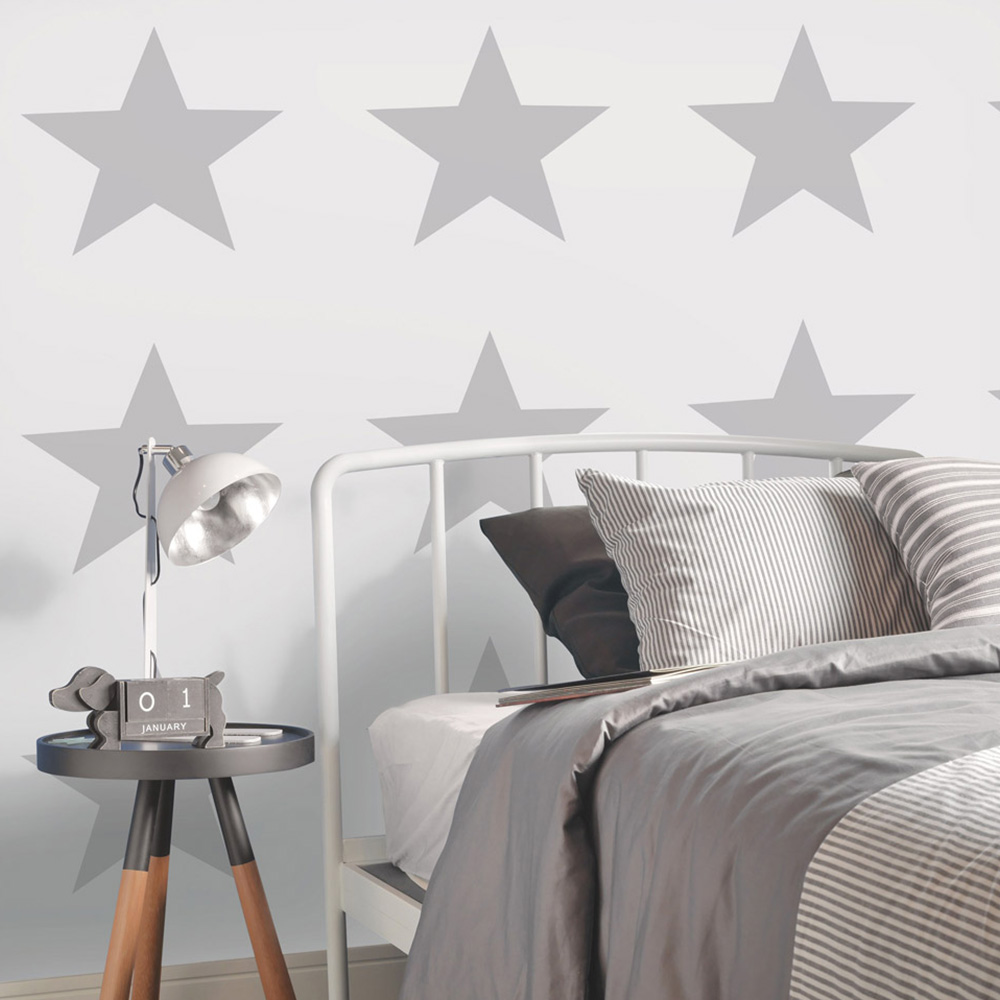 Galerie Deauville 2 Large Star Light Grey and White Wallpaper Image 2
