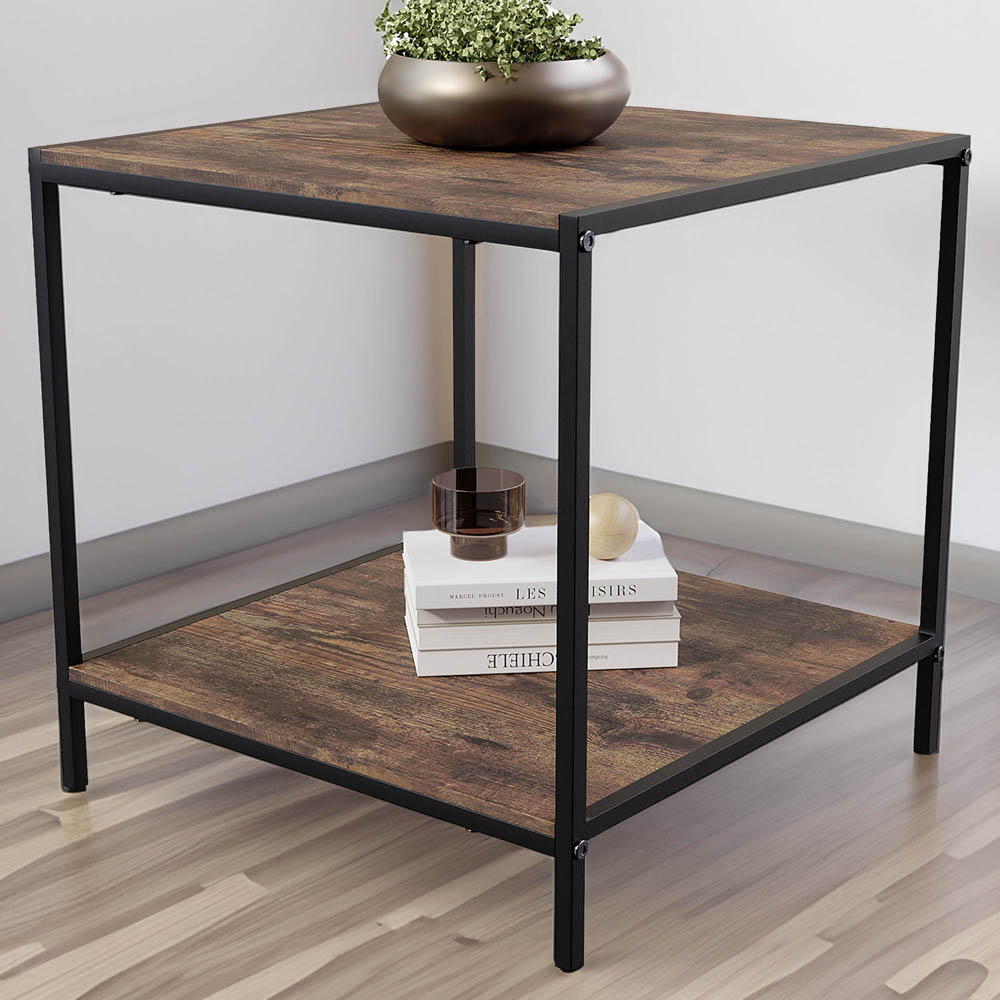 Vida Designs Brooklyn Dark Wood Metal Frame End Table Image 1