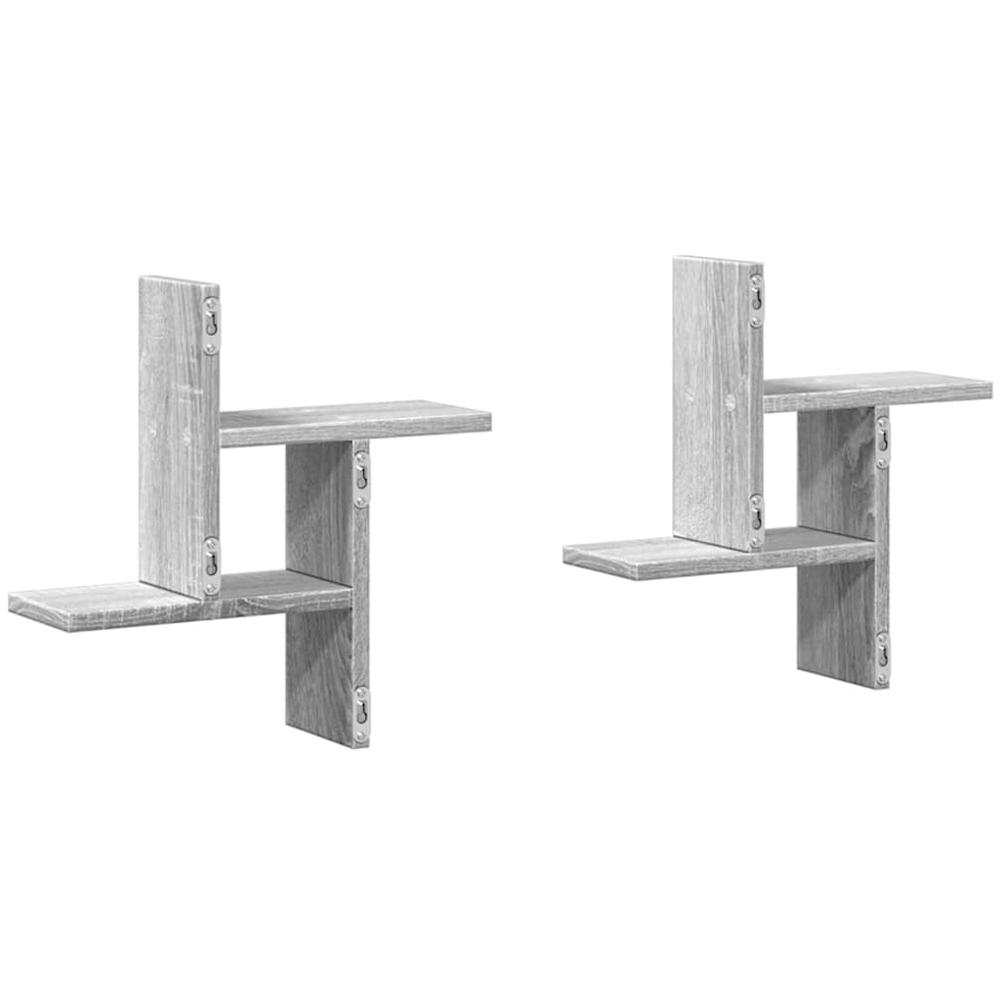 vidaXL Set of 2 3 Shelf Grey Sonoma Floating Wall Shelf Image 6
