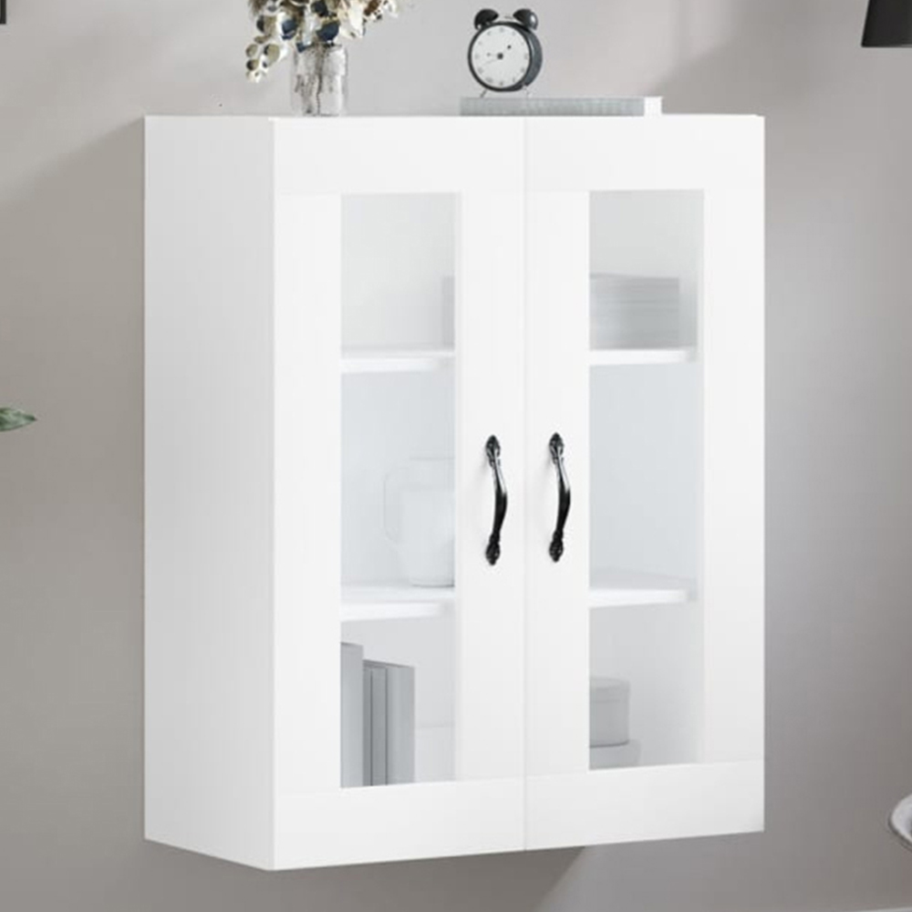vidaXL 2 Glass Door White Wall Mounted Cabinet Image 1