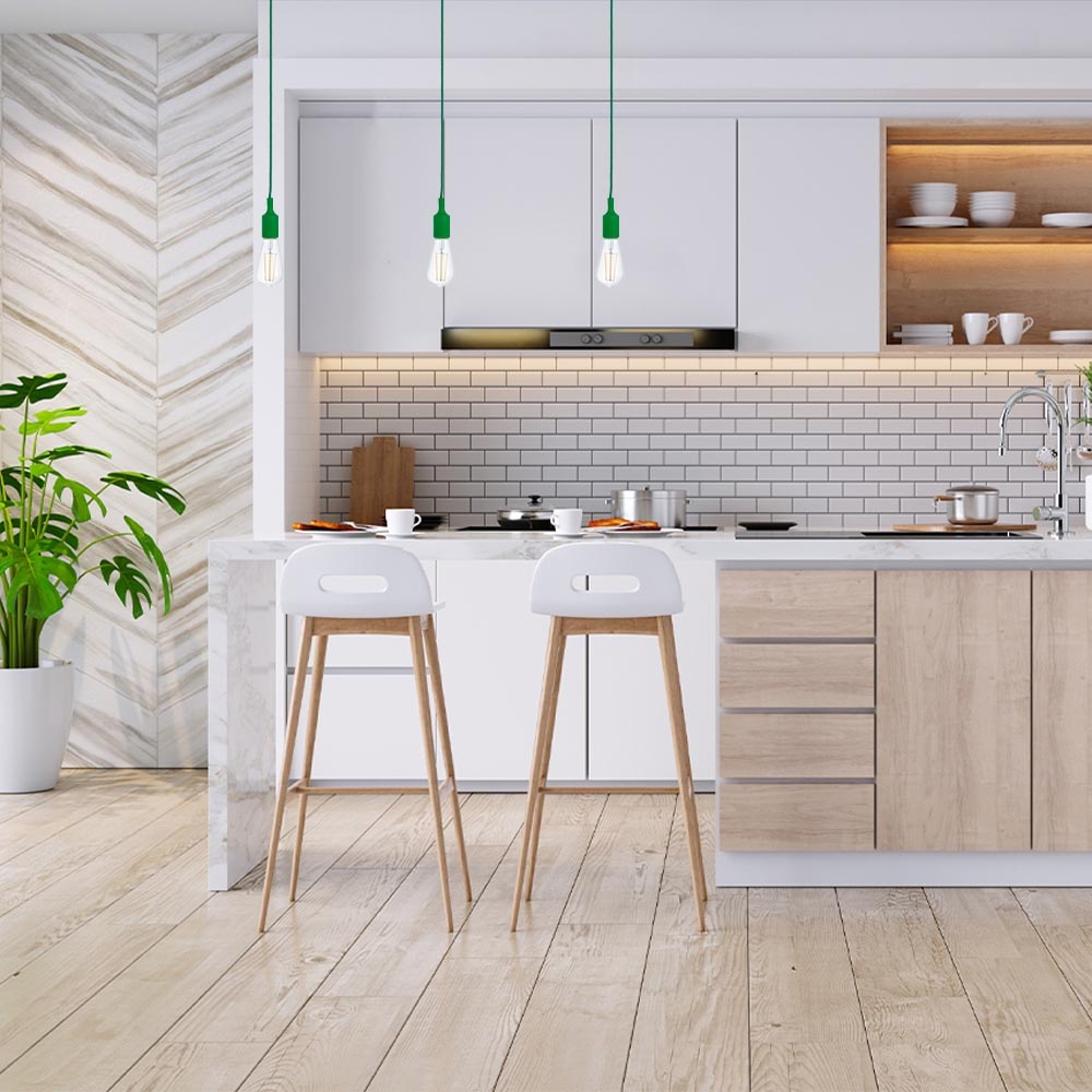 Happy Homewares Vintage Designer Green Silicone Pendant Light with Braided Fabric Cable Image 2