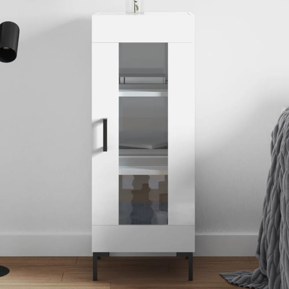 vidaXL Single Door High Gloss White Sideboard Image 1