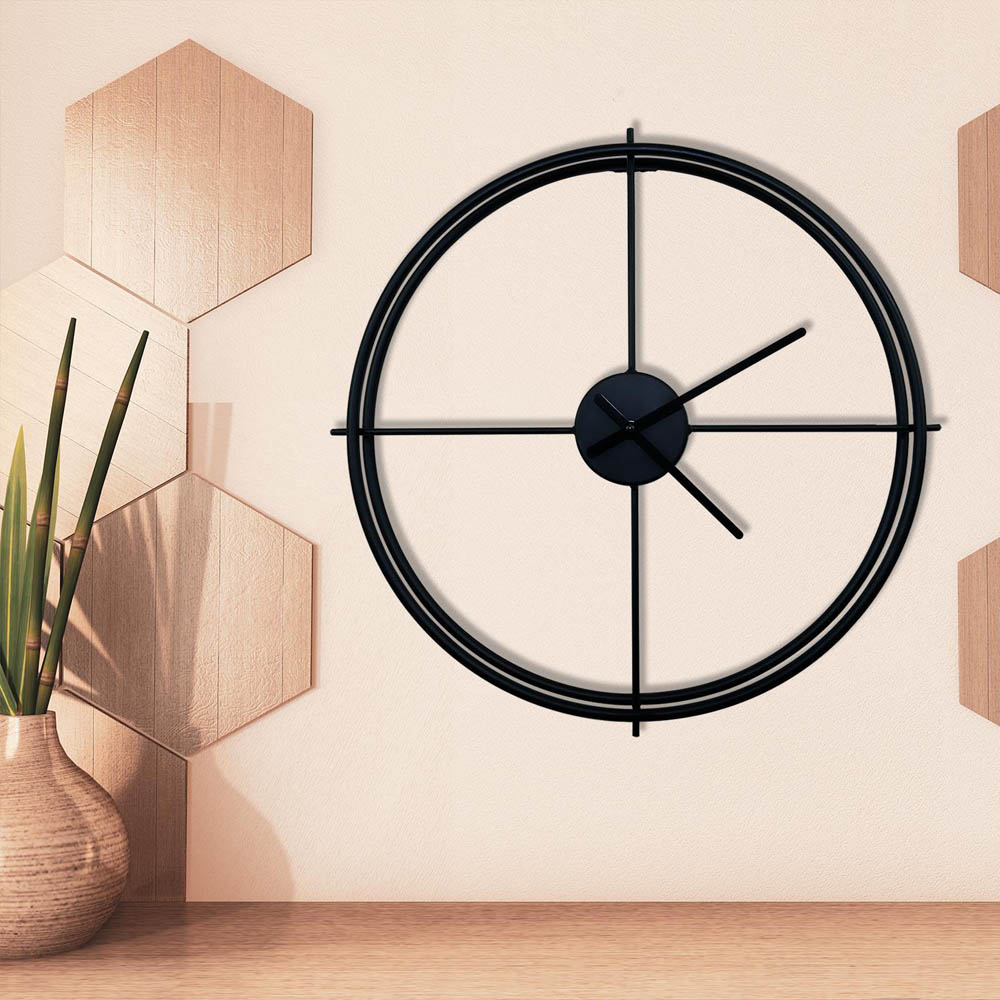 Walplus Black Larrys Minimalist Round Wall Clock 50cm Image 2