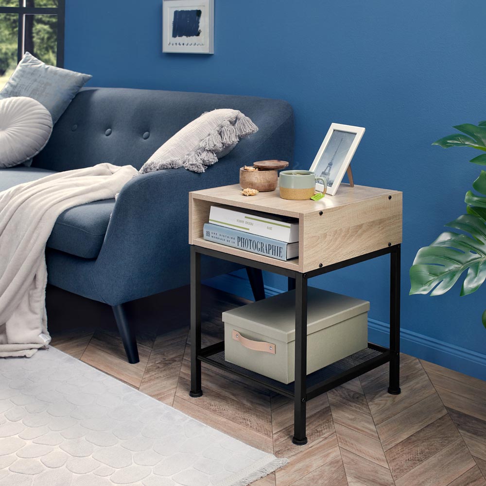 tectake Harlow 2 Compartment Light Wood Oak Sonoma Bedside Table Image 6