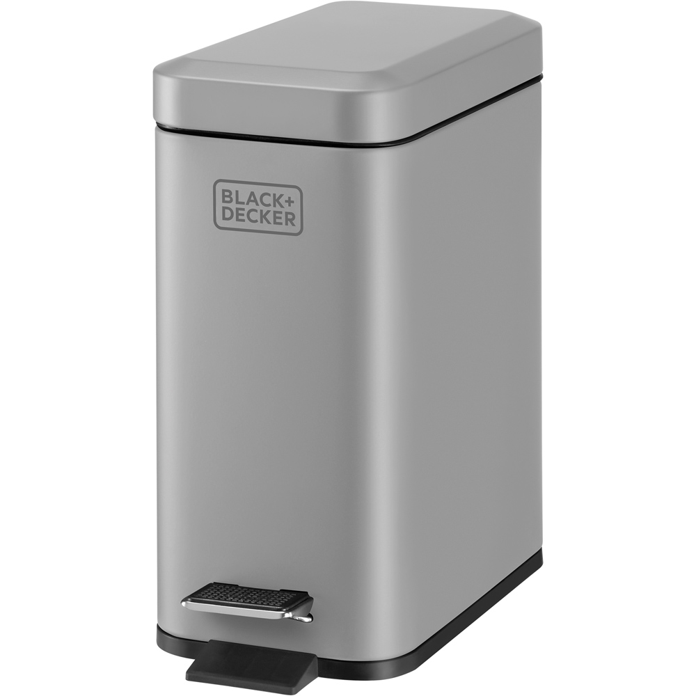 Black + Decker Slimline Soft Close Grey Pedal Bin 5L Image 1